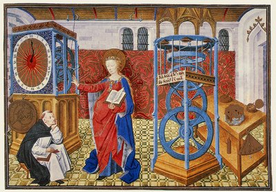 Wijsheid (Sapientia) leert de auteur de voorschriften van matigheid, uit Horologium Sapientiae door Henri Suso, c.1455 door Master of Jean Rolin II